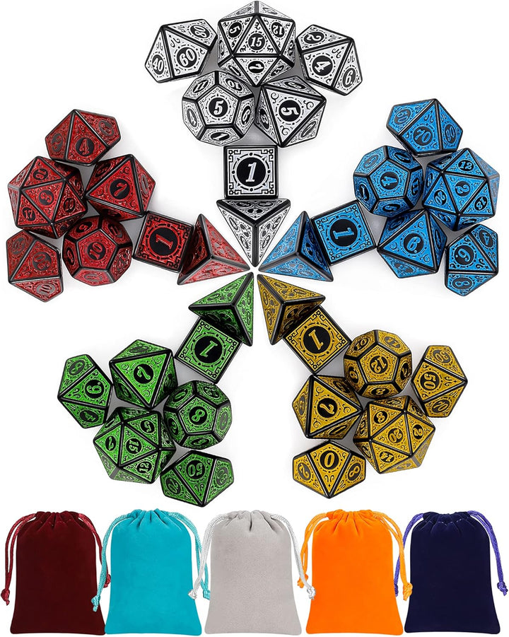 Polyhedral Dice Set (35 Pieces) with Black Pouches, 5 Complete Double-Colors Dice Sets of D4 D6 D8 D10 D% D12 D20 Compatible with Dungeons and Dragons DND RPG MTG Table Games
