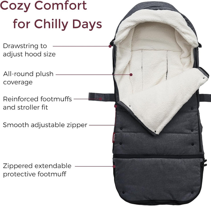 Stroller Footmuff | Universal, Weather-Proof, Warm Stroller Bunting Bag | Extendable Winter Cover | Adjustable Buckle