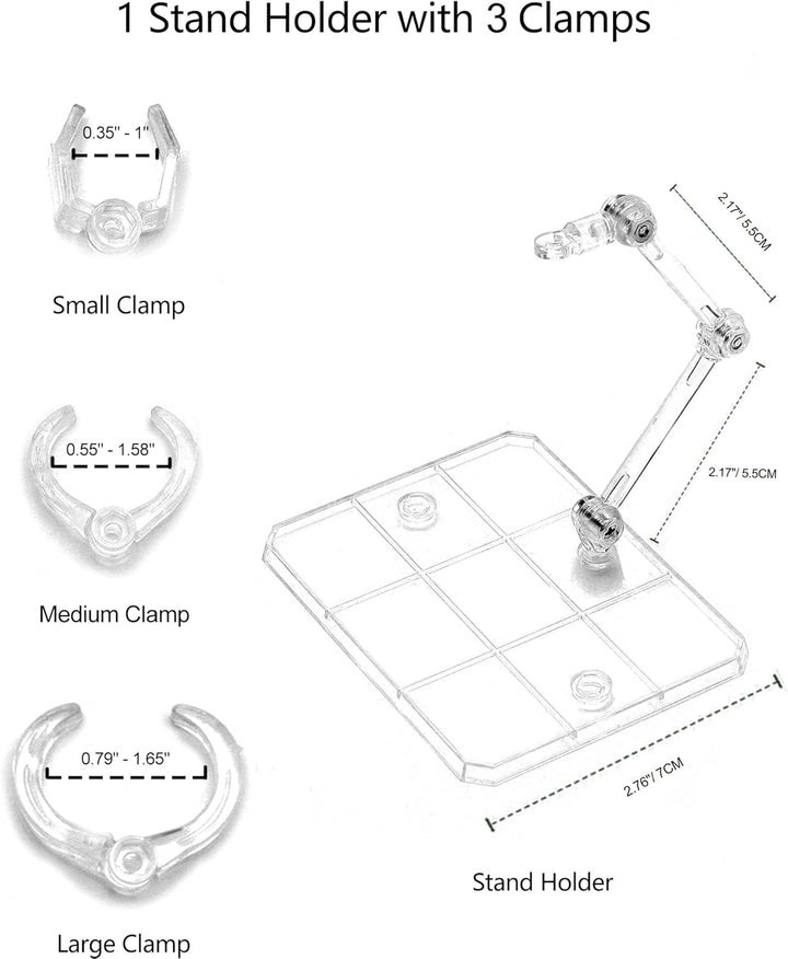 3 Pack Action Figure Stand for 3.75" and 6" Figures - Each Doll Model Support Stand Includes 3 Clamps Sizes,Action Figure Display Holder Base Display Your Action Figures in Style