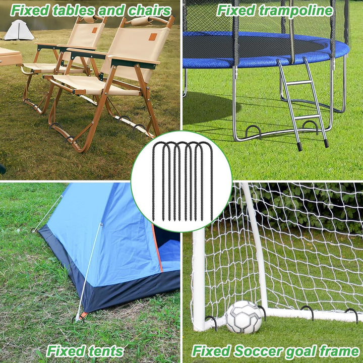 12 Pack Trampoline Stakes Anchors High Wind, 12 Inch Ground Anchors Heavy Duty, Trampoline Tie down Anchor Kit, Ground Stakes Galvanized Steel, U Shaped, Black