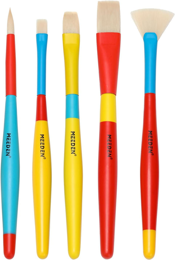 Paint Brushes for Kids: 5 Pcs round Flat & Fan Kids Paintbrush Set for All Purpose - Preschool Toddler Paint Brushes for Acrylic & Washable Paint
