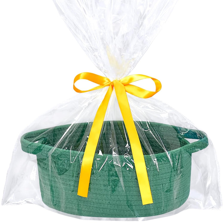 Small Basket with Gift Bags and Ribbons, Empty Gift Baskets, Decorative Boho Rope Woven Nursery Storage Organizer Toy Baskets with Handle for Baby Showers, 12"X 8" X 5"