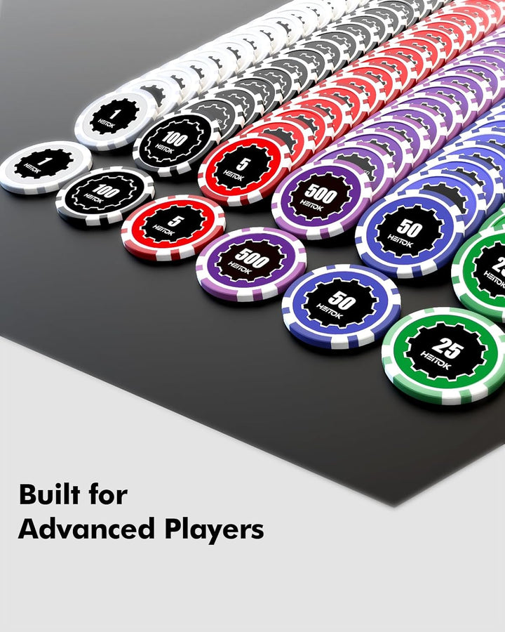 Poker Chips with Denominations, 300-Pcs 11.5G Weighted Numbered Casino Chips Set, 5 Dice, 2 Decks with Compact Aluminum Case for Texas Hold'Em, Blackjack, Age 8 and Plus