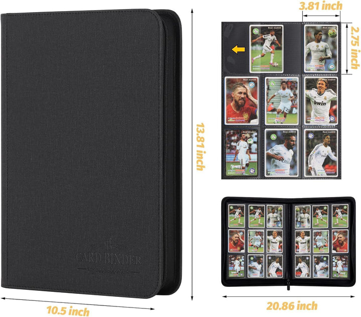 9 Pocket Card Binder, Premium Zip Trading Card Binder, 540 Double Sided Pocket PU Collection Binder, Collector Album, Card Folder for MTG, TCG, Sports Cards (Black)