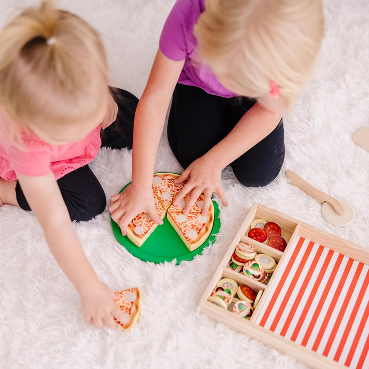 Pizza Party Wooden Play Food Set with 54 Toppings