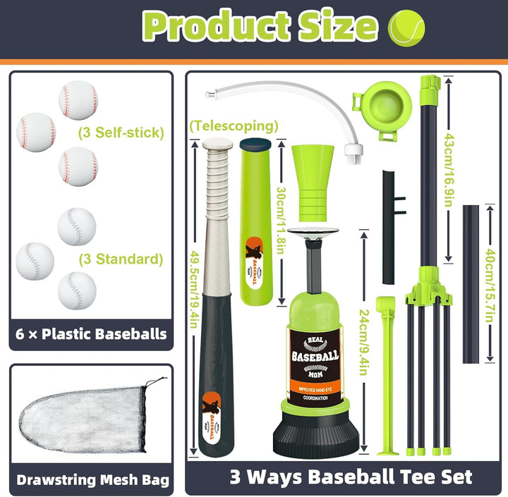 3-In-1 T Ball Set for Kids, Adjustable Height Hanging Baseball Batting Tee Set with 2 Bats, Teeball Hitting Stand, Ball Launcher for Toddlers, Sport Toys Outdoor/Indoor for Boys Girls