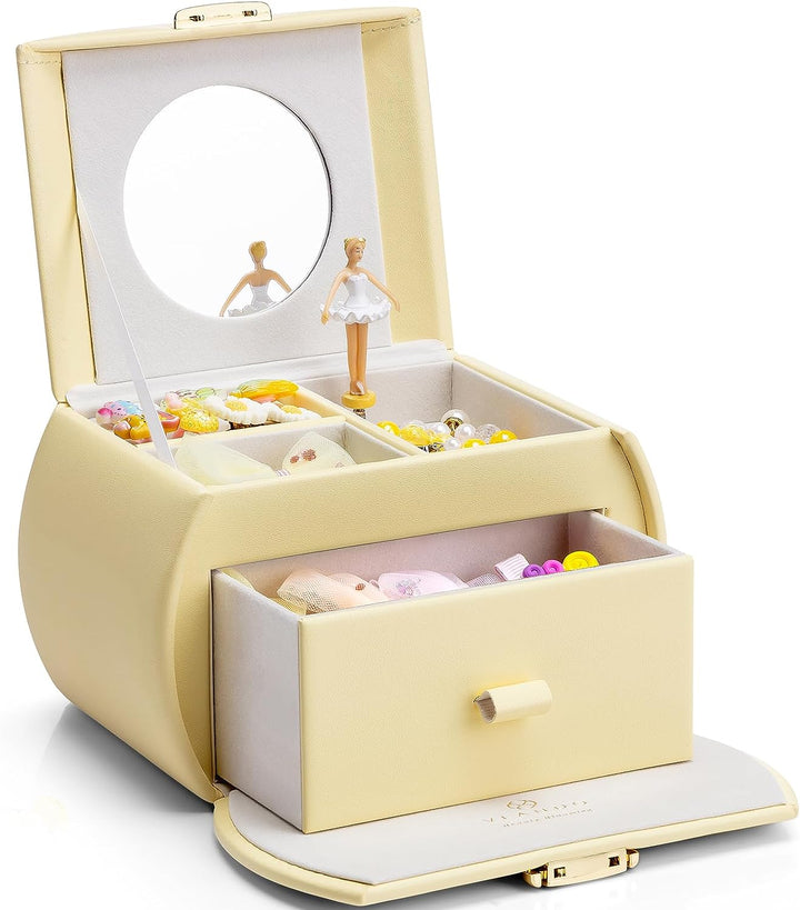 Kids Musical Jewelry Box for Girls with Drawer, Music Box with Ballerina and Stickers for Birthday Bedroom Decor, Gifts for Girls Kids - Pink