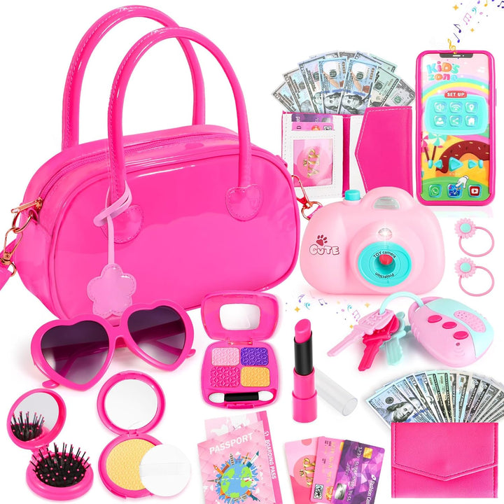 Little Girls Purse, Kids Toy Purse with Pretend Makeup, Play Purse for Little Girls, Pretend Play Toddler Purse, Birthday Christmas Princess Gifts Toys for Girls 3 4 5 6 7 8 Year Old