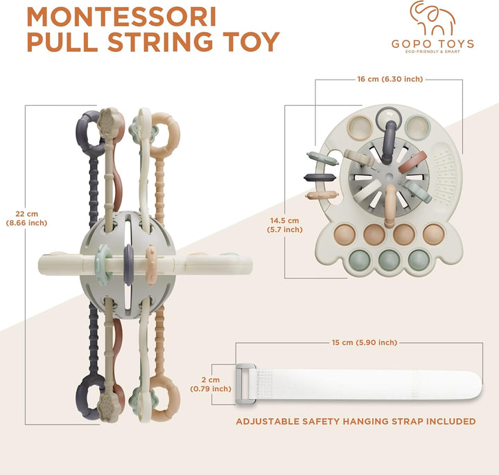 Baby Airplane Toys – Montessori Silicone Pull String Fidget for Babies 6–12 Months – Travel Toy for Plane, Car, and Stroller – Teether & Sensory Play
