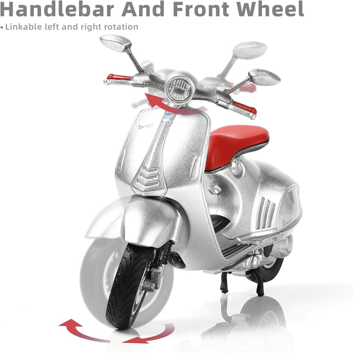 1:18 Scale 946 Moped Figurine Static Mini Scooter Model Toy Roman Holiday Collection Souvenir Figurine Simulation Motorcycle Toy Cake Topper Gift for Adult Kid Boy (Silver Color)