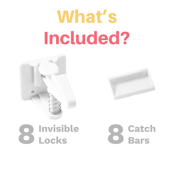 Cabinet Locks Baby Proofing - Child Proof Drawer Locks - Child Safety Cabinet Latches with 3M Adhesive Easy Installation - No Drilling or Extra Screws (8 Pack)