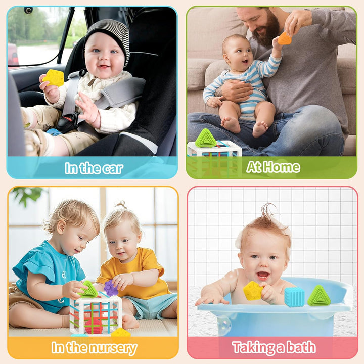Montessori Toys for 1 Year Old, 6 Pc Multi Sensory Shape, Toddler Developmental Learning Birthday Gifts, Baby Toys 12 Month