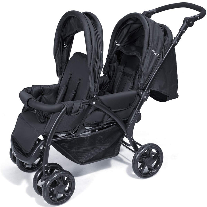 Double Stroller, Foldable Lightweight Twin Stroller with Tandem Seating, Adjustable Backrest/Canopy/Footrest, 5-Point Harness, Storage Basket, Newborn and Toddler (Black)