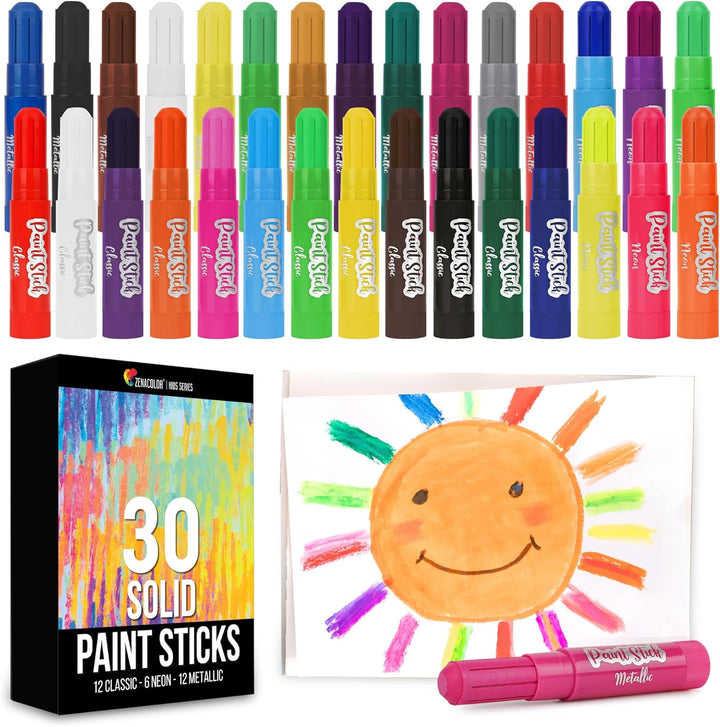 Tempera Paint Sticks - 12 Colors Kids Paints - Non-Toxic Washable Paint Sticks for Kids - Mess Free Quick Drying Art Supplies for Toddlers