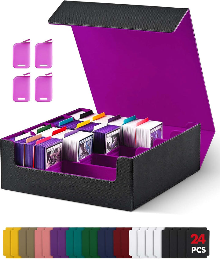 Card Storage Box for Trading Cards, 1800+ PU Leather Commander Card Deck Case, Magnetic Closure Card Holder Fits for Magic Game Cards (Black)