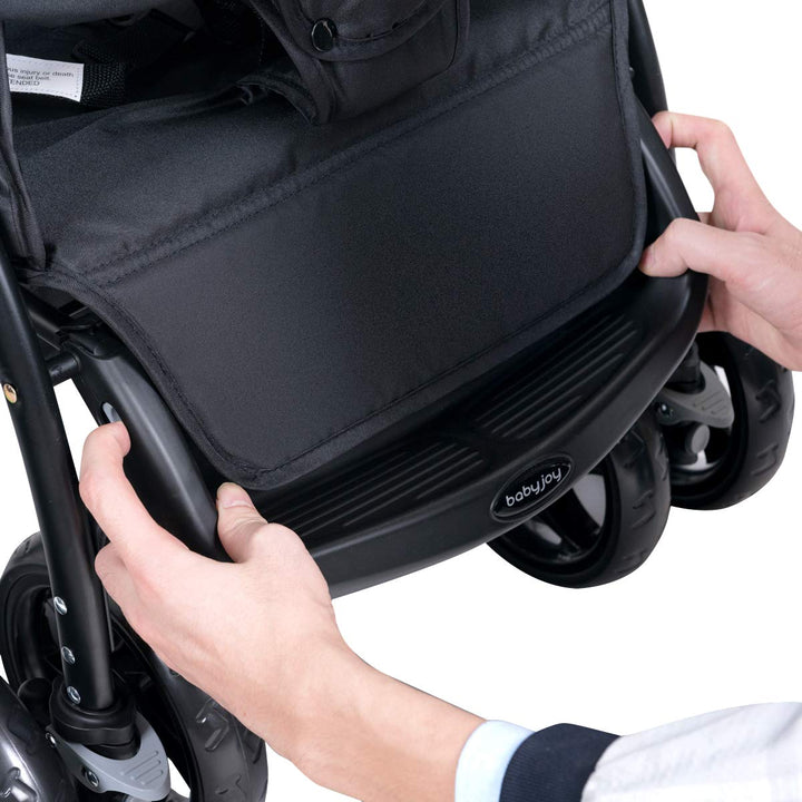 Double Stroller, Foldable Lightweight Twin Stroller with Tandem Seating, Adjustable Backrest/Canopy/Footrest, 5-Point Harness, Storage Basket, Newborn and Toddler (Black)