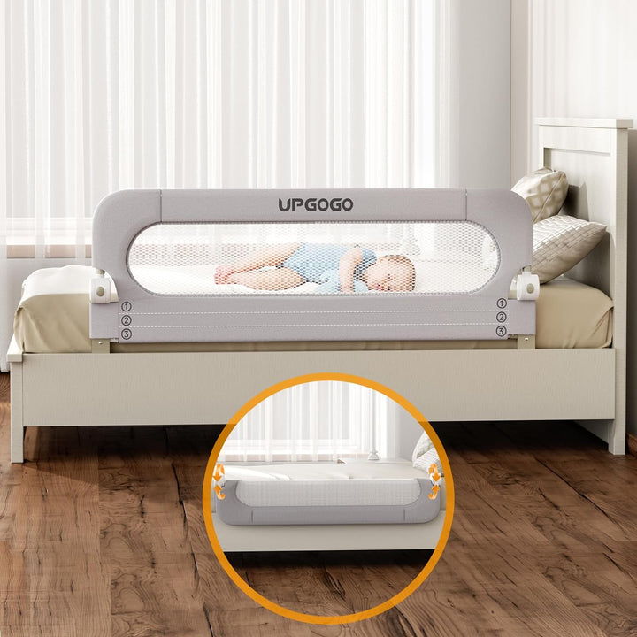 Folding Bed Rail for Toddlers,Baby Bed Rail Guard with Reinforced Anchor Safety System,Fit Bunk,Full Size,Queen,King,Twin(Grey,71"X23.6")