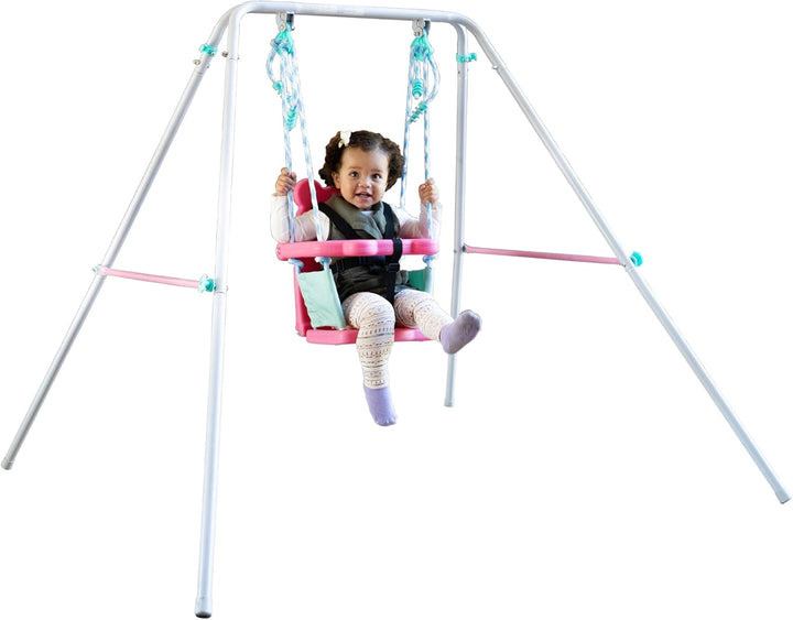 My 1St Toddler Swing - Heavy-Duty Baby Indoor/Outdoor Swing Set with Safety Harness, Blue, 52"L X 55"W X 47"H
