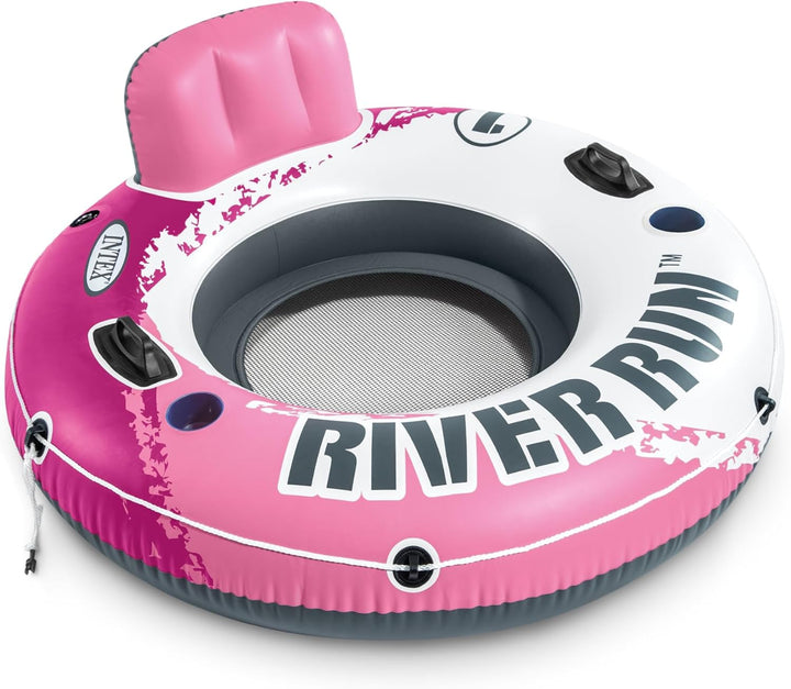 58825EP River Run 1 Inflatable Floating Lounge: Comfortable Backrest – Built-In Cup Holders – Durable Grab Handles – All around Grab Rope – 220Lb Weight Capacity– Blue