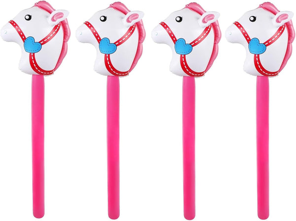 4 Pieces Inflatable Stick Horse Inflatable Horse Head Stick Balloon Funny Stick Horse Toy for Kids Inflatable Horse on a Stick for Birthday Cowboy Party Supplies(37 Inch Pink)