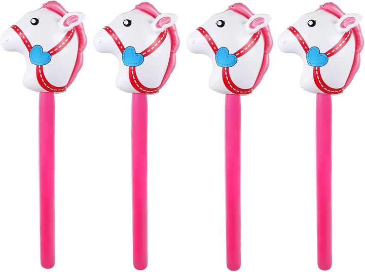 4 Pieces Inflatable Stick Horse Inflatable Horse Head Stick Balloon Funny Stick Horse Toy for Kids Inflatable Horse on a Stick for Birthday Cowboy Party Supplies(37 Inch Pink)