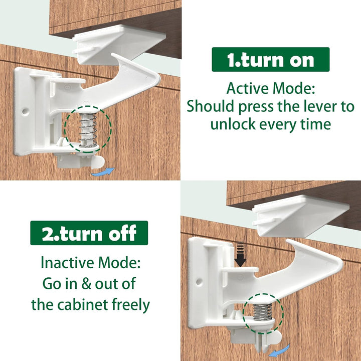 12 Pack Cabinet Locks Child Safety Latches -  Baby Proofing Cabinets Drawer Lock with Adhesive Easy Installation - No Drilling or Extra Screws (White)