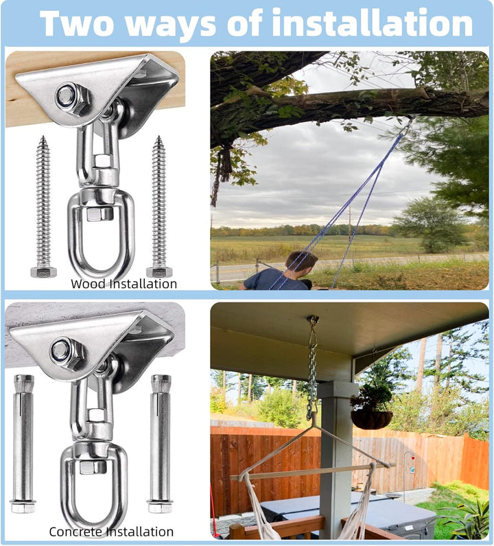 Hammock Hanging Kit, 1000 Lb Capacity Heavy Duty 360° Rotate Swing Hooks for Chair, Yoga, Outdoor Patio Porch