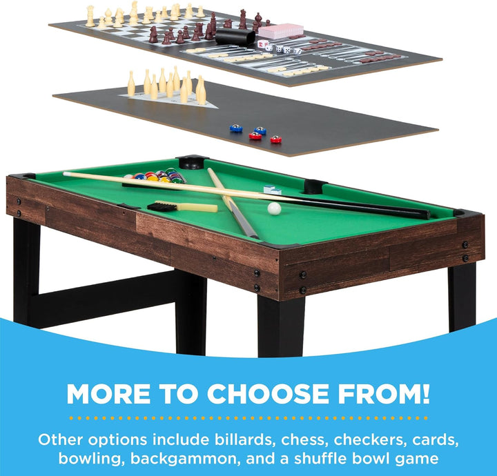 2X4Ft 10-In-1 Combo Game Table Set for Home, Game Room, Friends & Family W/Hockey, Foosball, Pool, Shuffleboard, Ping Pong, Chess, Checkers, Bowling, and Backgammon