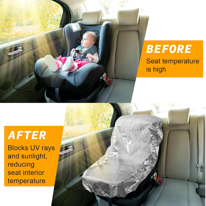 2 Pcs Car Seat Sun Shade Cover Car Seat Cooler Toddler Car Seat Cover Heat Protector Reflective Baby Seat Covers Keep Baby Cool and Child Safety for Travel (Elastic Style,Aluminium Film)