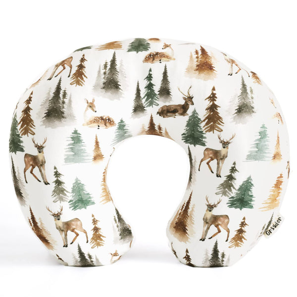 Nursing Pillow Cover Stretchy Minky Removable Nursing Covers for Breastfeeding Pillows, Ultra Soft Comfortable Slipcover for Boy and Girls, Stylish Watercolor Forest Deer and Leaves