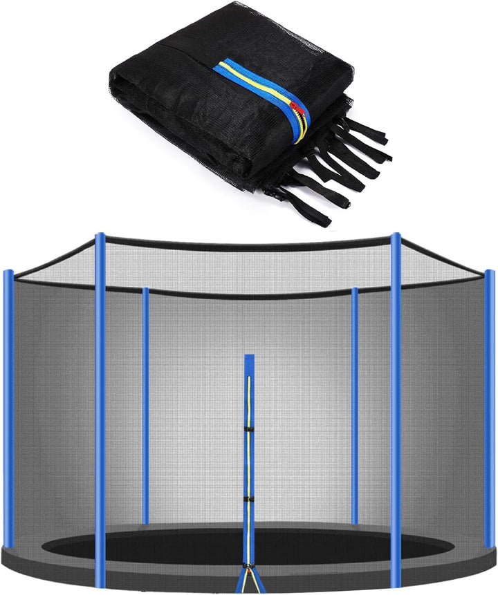 Trampoline Net Replacement 10FT 12FT 14FT 15FT 16FT Netting Replacement for round Frame Trampolines Enclosure Net 6 Poles 8 Straight Poles Sleeve Zipper Protection Buckles