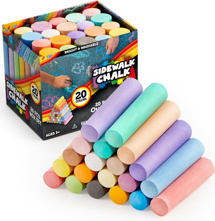 180 PCS Washable Sidewalk Chalks Set in 20 Colors Non-Toxic Jumbo Chalk for Outdoor Art Play, Painting on Chalkboard, Blackboard and Playground