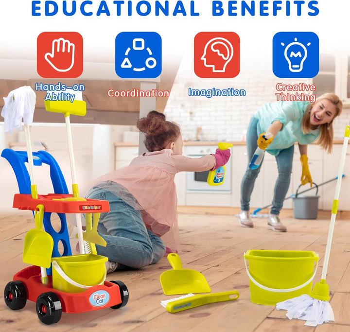 Kids Cleaning Toy, Toddler Cleaning Set with Cleaning Cart, Durable and Realistic Kids Cleaning Set as Pretend Play Gifts for Children Age 3+