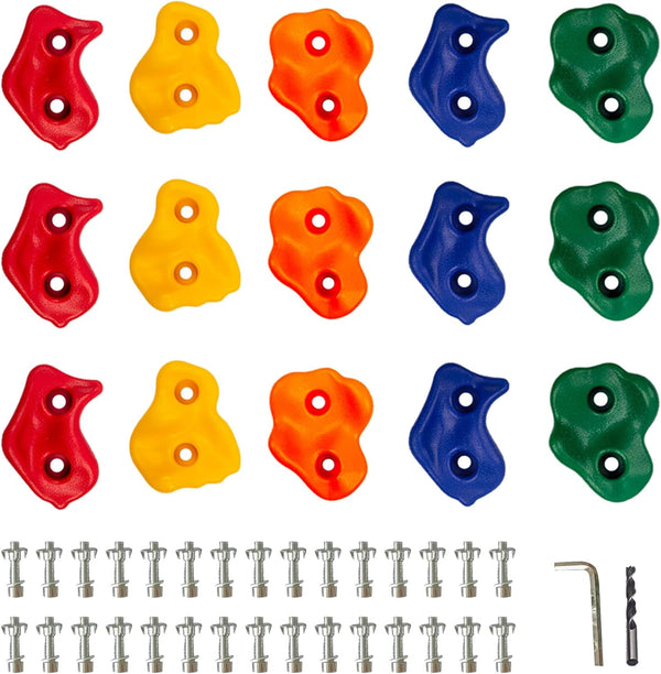 15Pc Colourful Pig Nose Shape Children Rock Climbing Holds Indoor Outdoor Kids Playground Build - Mounting Hardware Kit Included