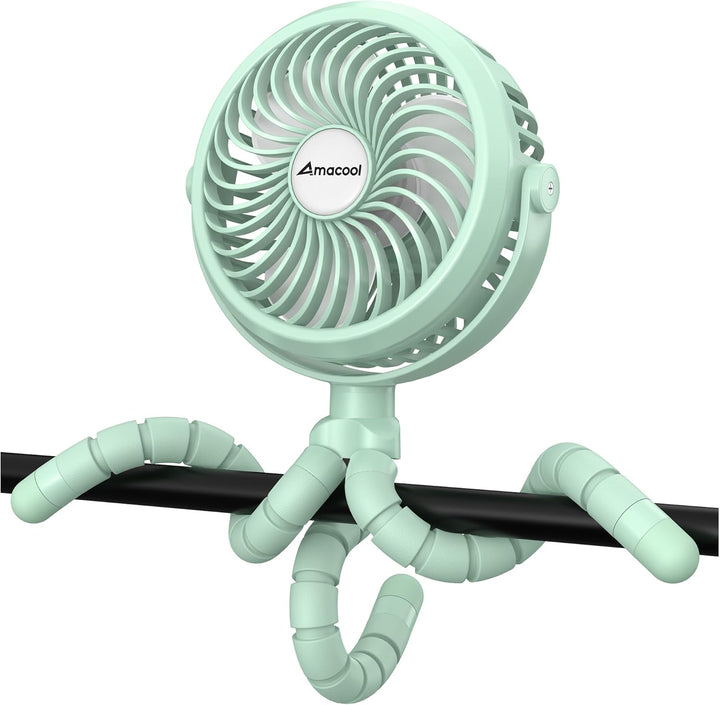 Battery Operated Stroller Fan Flexible Tripod Clip on Fan with 3 Speeds and Rotatable Handheld Personal Fans for Car Seat Crib Bike Treadmill (Black)