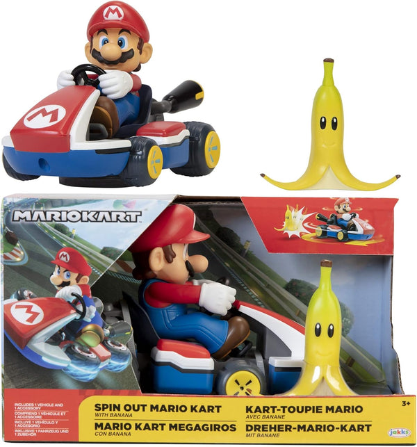 Spin Out Mariokart Mario Racer Vehicle with 360 Spins, Wind up and Go! Includes One 2.5” Mario Action Figure