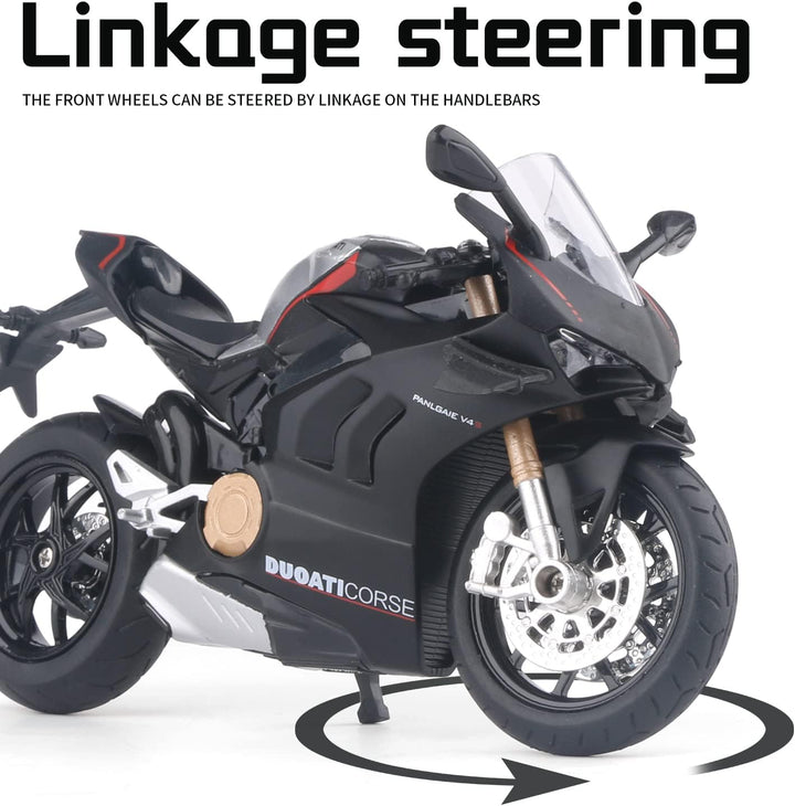 Die Cast Motorcycle Model for Ducati V4, Realistic Motorcycle Model, 1:12 Scale Kids Moto Toy or Collection, Boyfriend,Young Peoples Gift(Black)