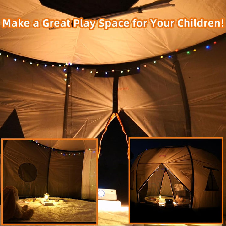 round Trampoline Tent for Kids(Tent Only),Fit for 6/8 Curved Poles round Trampolines, Trampoline Shade Cover with LED Light, Trampolien Accessories, Anti-Tear