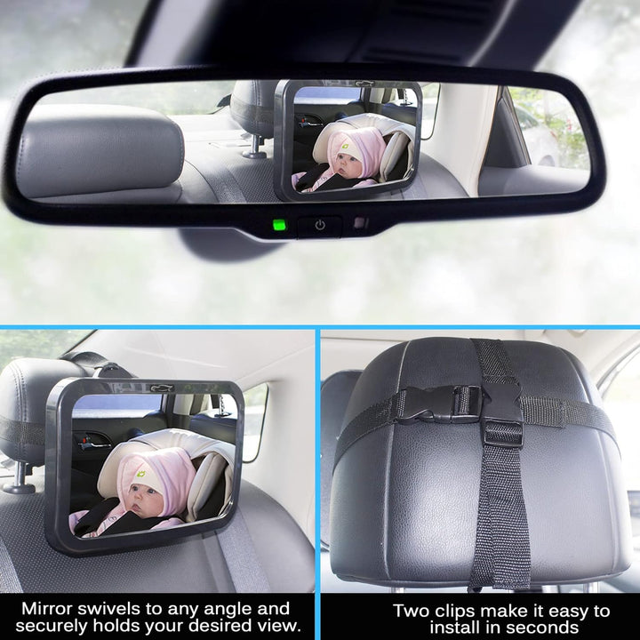 Baby Car Mirror, Safety Car Seat Mirror for Rear Facing Infant with Wide Crystal Clear View, Shatterproof, 360° Rotation, Crash Tested and Certified