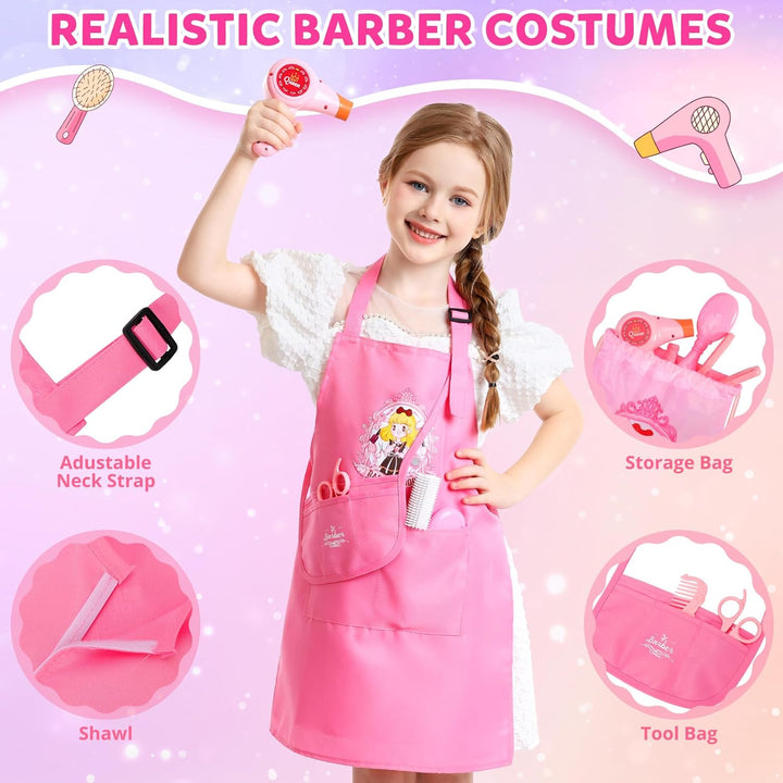 Hair Salon Toys for Girls, 39 Pc Pretend Play Makeup Toys Set, Beauty Play Hair Styling Kit with Blow Dryer, Barber Apron and Scissors Accessories for 3-9 Year Old