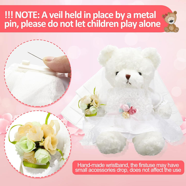 2 Sets Bear Clothes Include Outfits of Groom'S Tuxedo Suit and Bridal Dress Set, the Bear Is Not Included, Suitable for 14-16 Inch Stuffed Animal Clothes