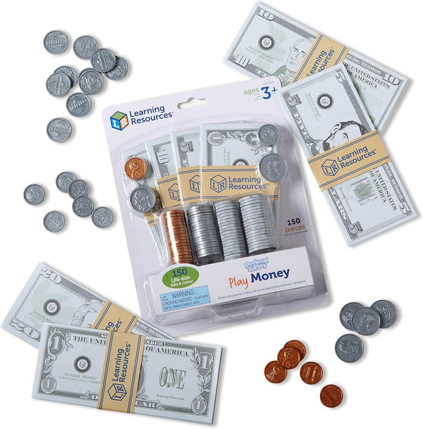 Pretend Play Money - 150 Pieces, Ages 3+ Play Money for Kids, Pretend Money for Kids, Play Money Set, Money and Banking Play Toys, Toddler Learning Toys, for Kids