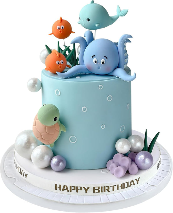 17 PCS under the Sea Cake Decorations Ocean Animals Cake Topper with Cake Balls Decorations for under the Sea Theme Boys Girls Baby Shower Birthday Party Supplies