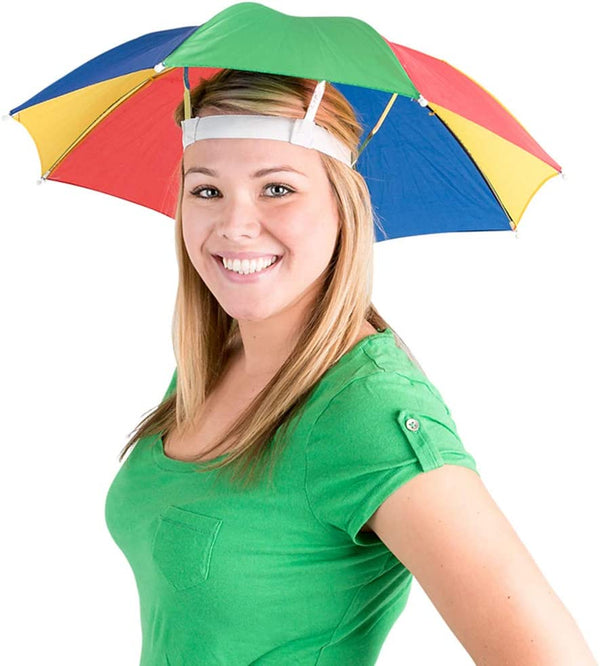 Umbrella Hat Pack of 2 - Colorful Party Hats - 20 Inch, Hands Free, Funny Rainbow Colorful Beach Party Hats, Adjustable Size Fits All Ages, Kids, Men & Women