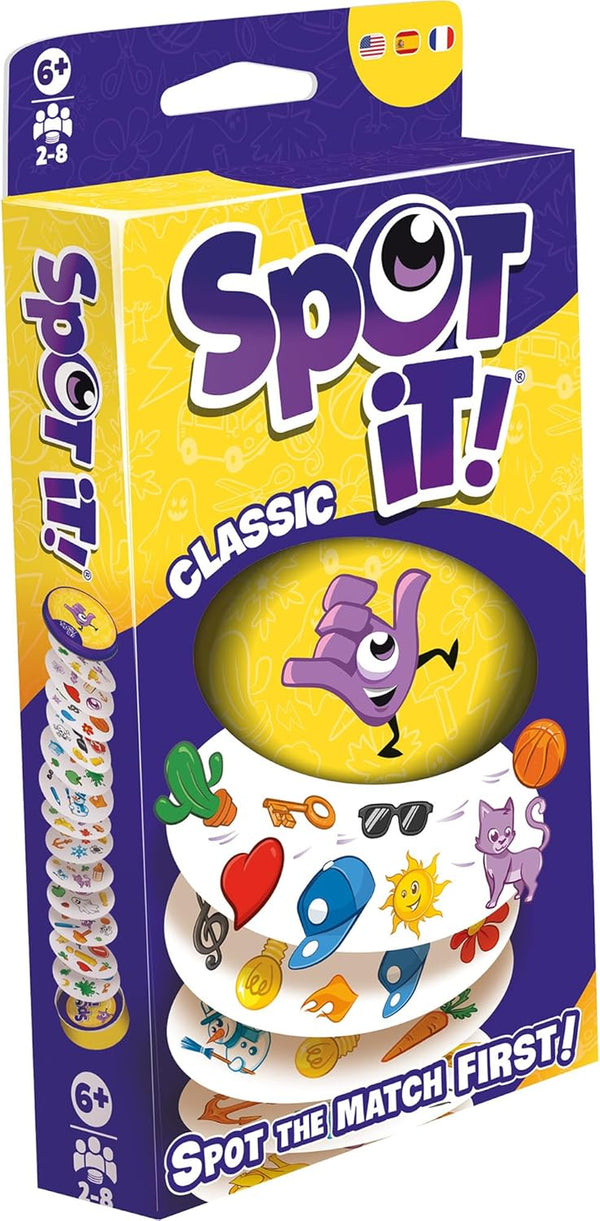Spot It! Classic Card Game (2024 Refresh) - Eco-Blister Edition, 5-In-1 Visual Perception Game for Quick Reflexes and Family Fun, Ages 6+, 2-8 Players, 10 Minute Playtime