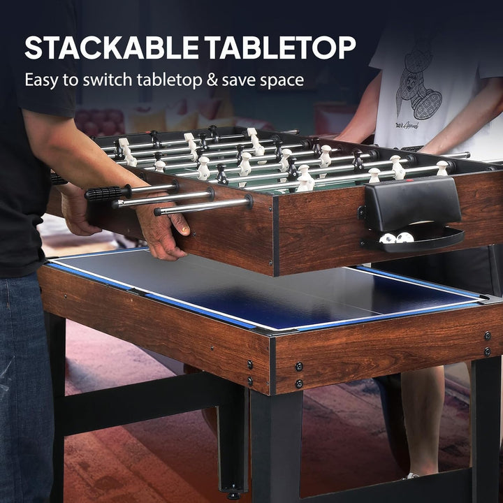 10-In-1 Multi Game Set for Adults and Family, 48" Game Table with Hockey, Foosball, Pool, Ping Pong, Shuffleboard, Chess, Checkers, Bowling, Backgammon