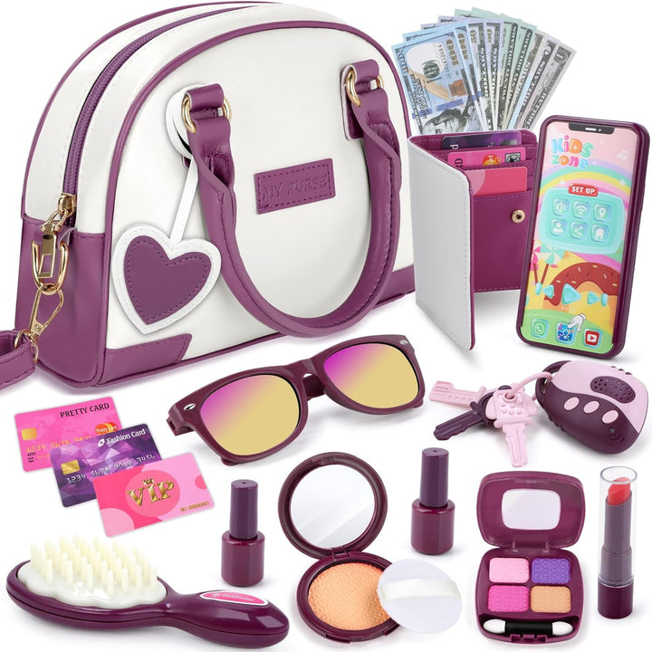 Little Girls Purse, Kids Toy Purse with Pretend Makeup, Play Purse for Little Girls, Pretend Play Toddler Purse, Birthday Christmas Princess Gifts Toys for Girls 3 4 5 6 7 8 Year Old