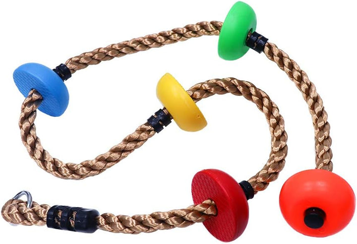 Colorful Climbing Rope - 6.5Ft with 5 Knotted Foot - Kids Ninja Rope for Ninja Warrior Slackline Obstacle Course Accessories Kids Swing Set Backyard Play