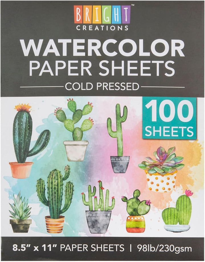 100 Sheets Cold Press Watercolor Paper for Artists and Beginners - 8.5 X 11 in Pack, Paint Paper for Watercolor