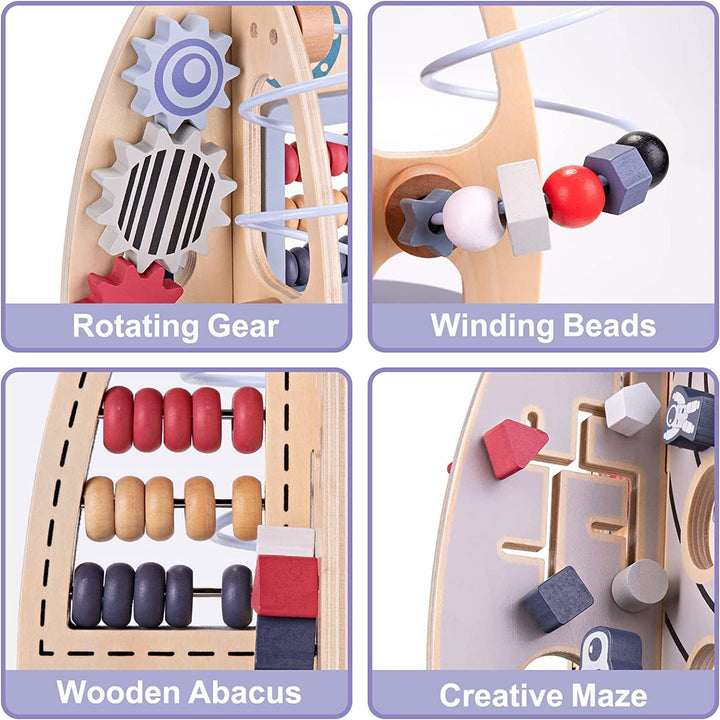 Space Wooden Activity Cube Toys for Baby, Montessoritoys for 1 Year Old Boy & Girl Birthday Gifts, Sensory and Educational 1St Birthday Gifts, Busy Board Toys for Baby Boy 6-18 Months (Rocket)